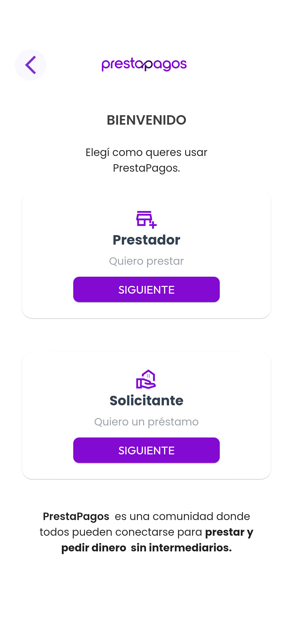 Seleccion de rol en PrestaPagos