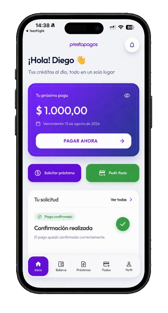 Pantalla principal de Prestapagos para solicitantes