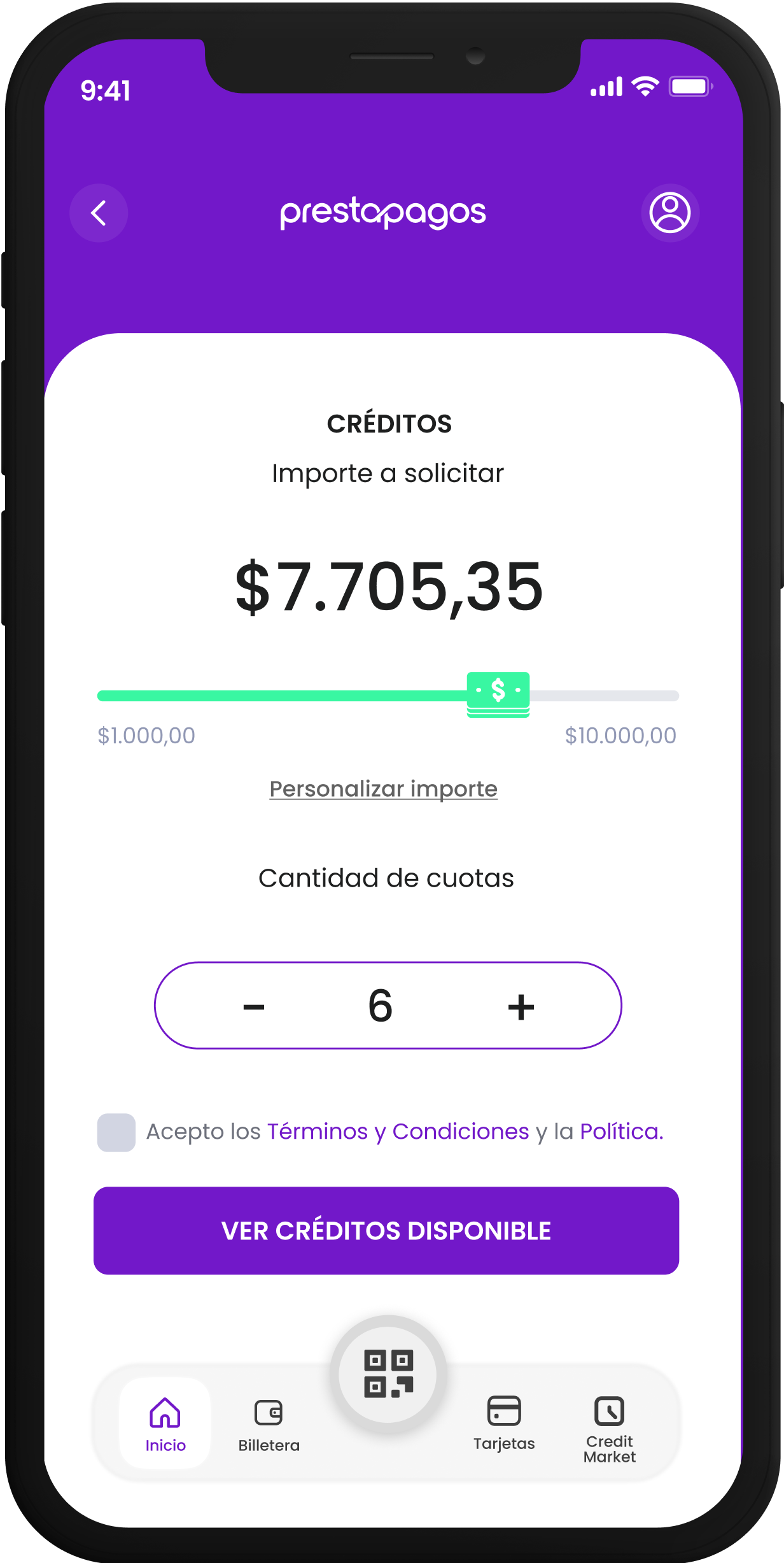 Solicitar un préstamo en la aplicación