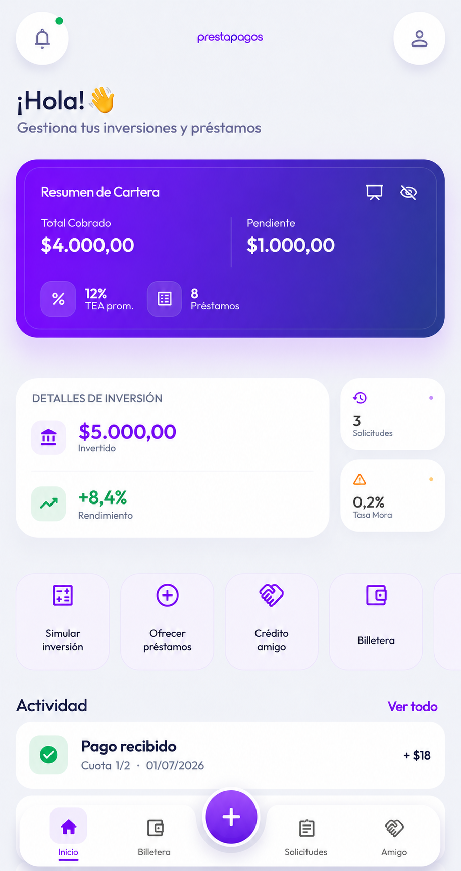 Pantalla de la app PrestaPagos